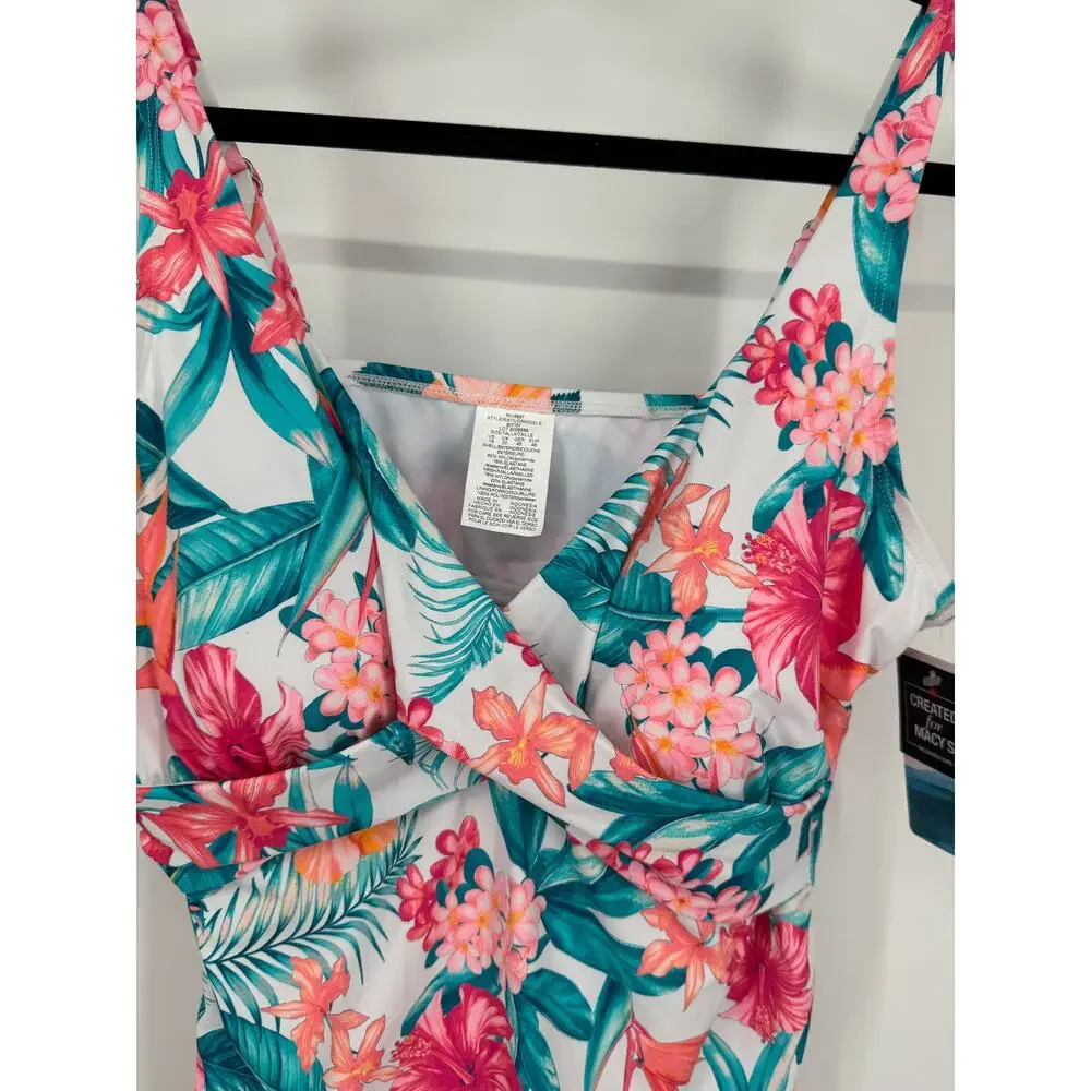 Swim Solutions Tropical Floral Ruched Tankini Top Size 18 NWT